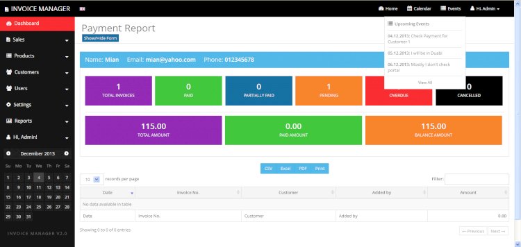 Invoicing System Using PHP